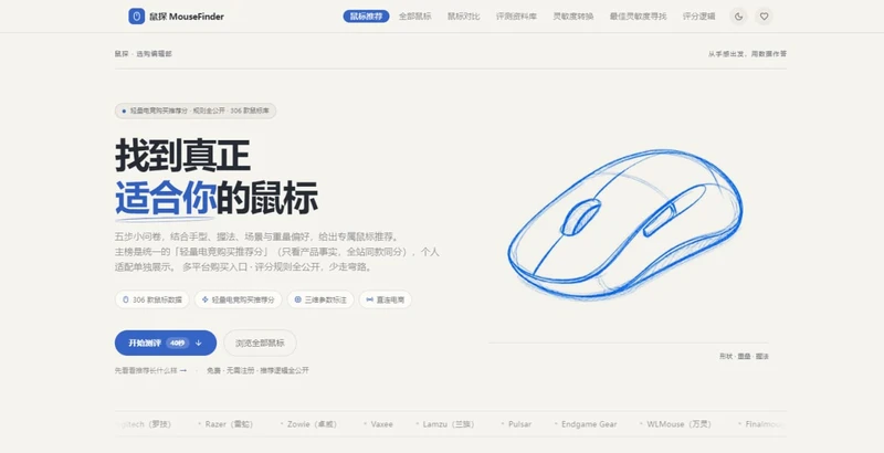 鼠探 MouseFinder:306 款电竞鼠标,40 秒问